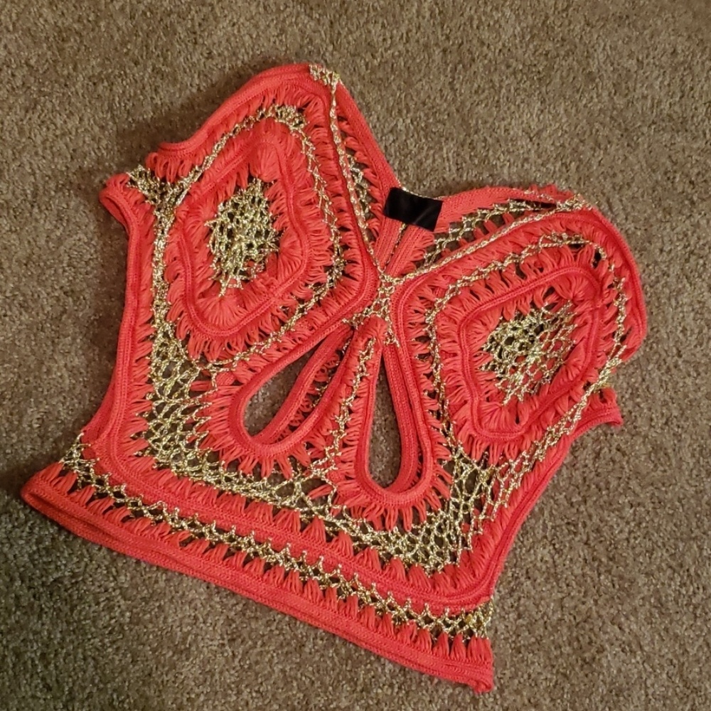 Orange/Gold Crocet Cutout Swim Coverup